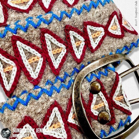 SUNDANCE X JENNY KRAUSS EMBROIDERED WOOL ARROW BELT VINTAGE 2015 HANDMADE M/L - Picture 6 of 12